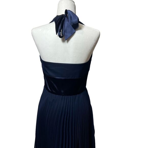 Donna Ricco Midi Navy Halter Dress with Silky waist and straps and Pleated Skirt - Picture 8 of 12